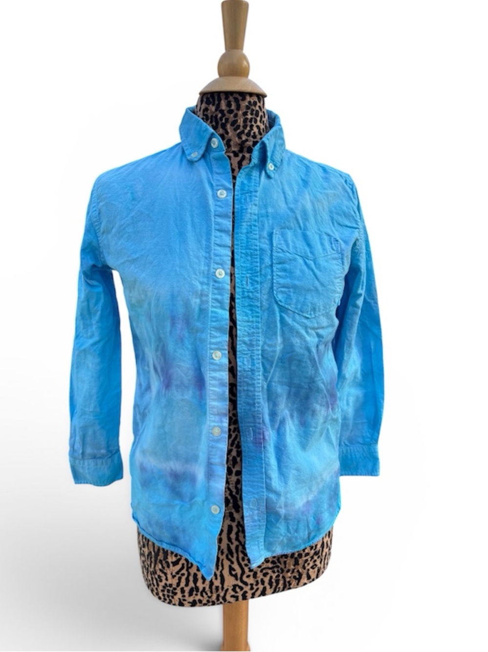 Light Blue Tie-Dye Button-Up Shirt
